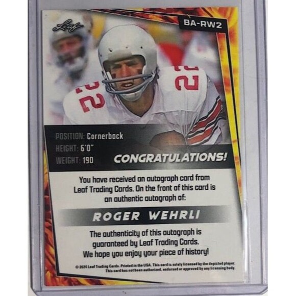 2024 Leaf Roger Wehrli Red Autograph card #BA-RW2 StL Cardibaka-Missouri - Picture 2 of 2